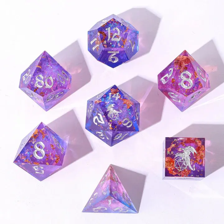 Cmh Sanded Sharp Edge Resin Rpg Dice Set - Gilded Storm 1