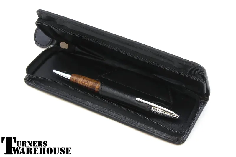 Zippered Pen Case - Black Leatherette 1