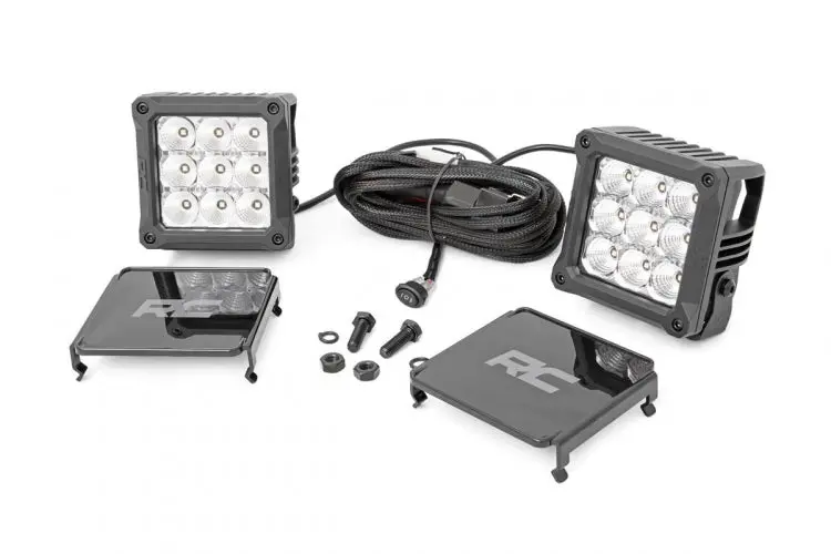 Rough Country 70905Drl Chrome Series Led Light Pair – 4-Inch Square Cree Leds With Cool White Drls 1