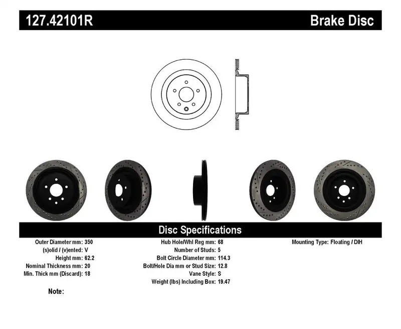 Stoptech 127.42101R Sport Drilled And Slotted Brake Rotor – Rear Right Position 1