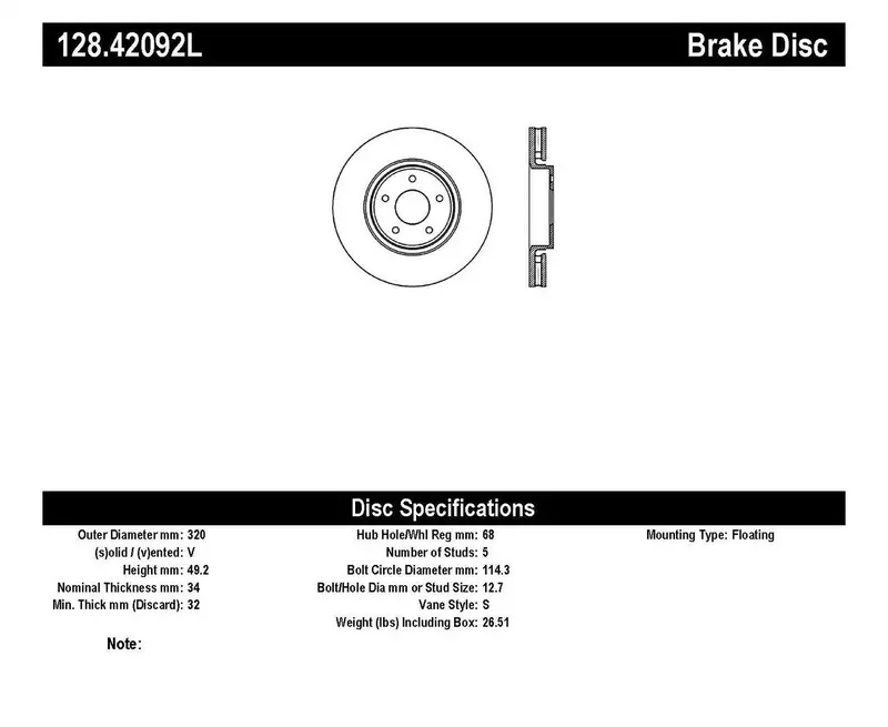 Stoptech 128.42092L Sport Cross-Drilled Brake Rotor – Front Left Position 1